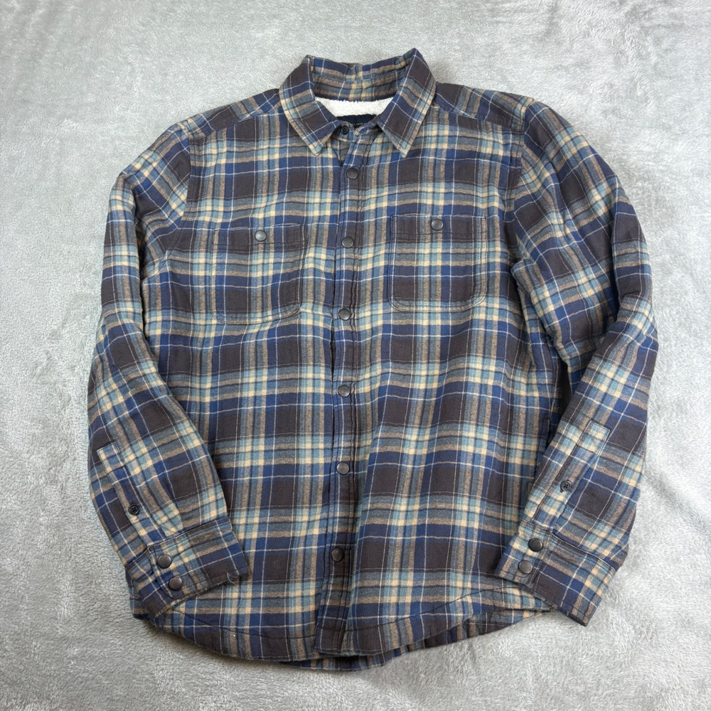 Lucky Brand Shirt Mens L Sherpa Lined Plaid Flannel Snap Front‎ Blue Jacket